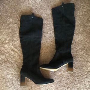 Black faux suede OTK boots